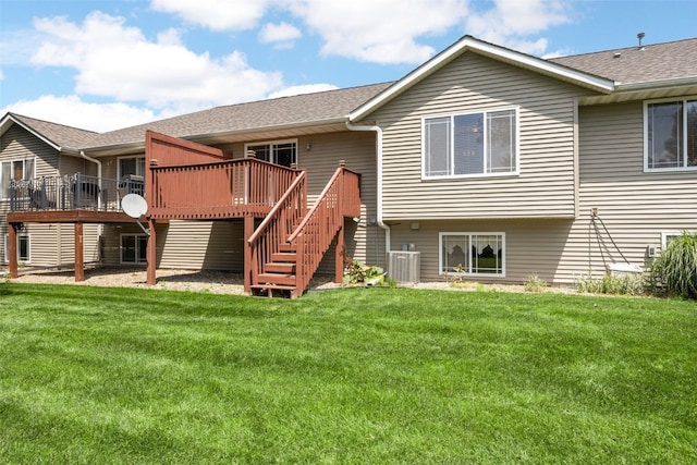 2054 Shortgrass Pl, Marion, IA 52302 - rear view of property with a wooden deck, stairway, a lawn, and roof with shingles