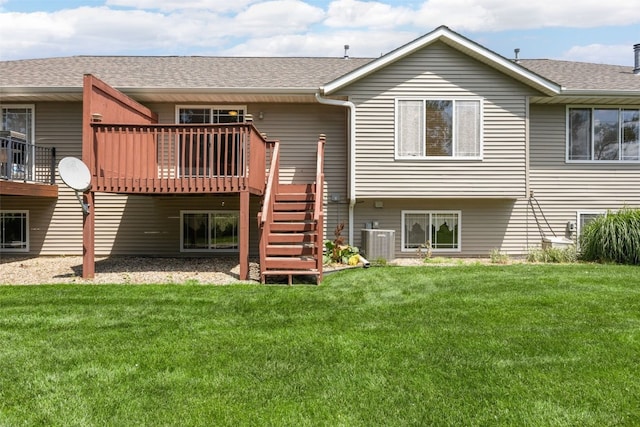 2054 Shortgrass Pl, Marion, IA 52302 - back of property with a deck, stairs, a yard, and roof with shingles