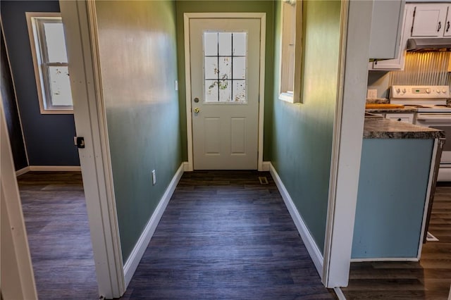 701 Hall Ave, Lowden, IA 52255 - doorway to outside featuring dark wood finished floors