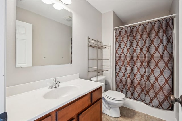 1810 Goose Lake Cir, North Liberty, IA 52317 - full bathroom featuring vanity, tile patterned flooring, and shower / bath combo with shower curtain