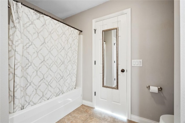 1810 Goose Lake Cir, North Liberty, IA 52317 - full bathroom featuring shower / bath combination with curtain and tile patterned floors