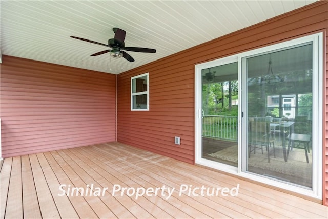 4620 Preston Ln, Iowa City, IA 52246 - wooden deck featuring a ceiling fan