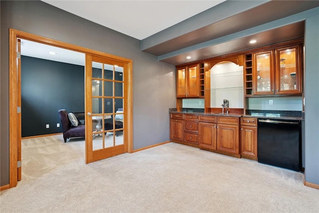 5512 Black Oak Dr NE, Cedar Rapids, IA 52411 - indoor wet bar featuring black dishwasher, light colored carpet, and recessed lighting