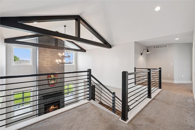 4395 Rec Dr, Marion, IA 52302 - stairway with a chandelier, carpet floors, plenty of natural light, and recessed lighting