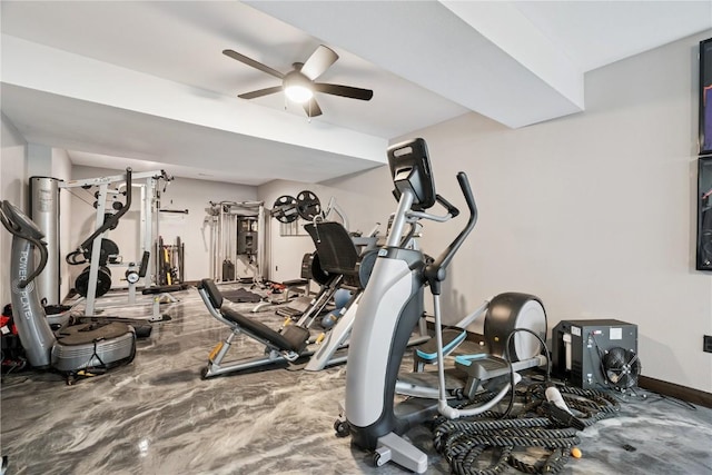 4395 Rec Dr, Marion, IA 52302 - exercise area featuring ceiling fan and baseboards