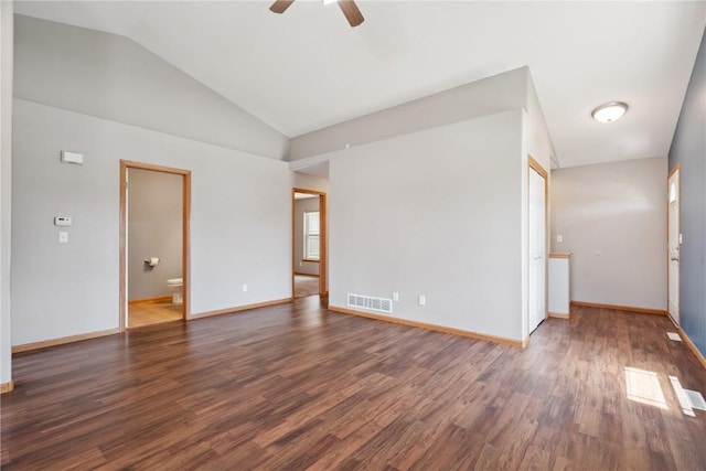 247 Kelso Ln, Fairfax, IA 5228 - empty room with a ceiling fan, wood finished floors, and vaulted ceiling