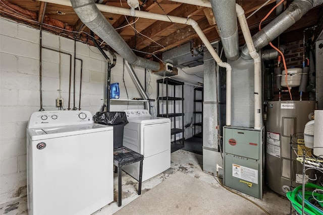 107 Spruce St, Blairstown, IA 52209 - unfinished basement featuring washing machine and dryer and electric water heater