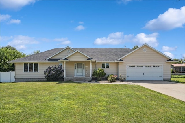 405 Linn Dr, Palo, IA 52324 - ranch-style home with concrete driveway, an attached garage, a porch, and a shingled roof