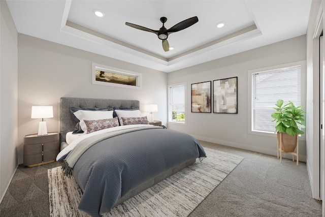 4018 Peridot Dr, Marion, IA 52302 - bedroom with a tray ceiling, light colored carpet, multiple windows, and recessed lighting
