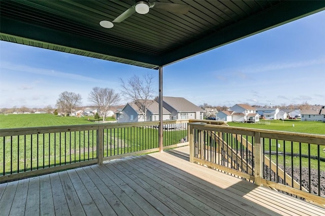 4018 Peridot Dr, Marion, IA 52302 - wooden deck featuring a residential view, a ceiling fan, and a yard