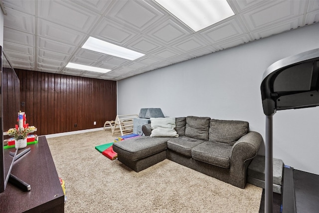 1608 10th St, Coralville, IA 52241 - carpeted living room with wooden walls