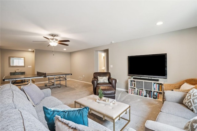 3016 Sherwood Dr, Marion, IA 52302 - living area with carpet floors, ceiling fan, and recessed lighting