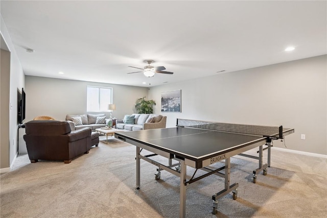 3016 Sherwood Dr, Marion, IA 52302 - rec room featuring light colored carpet, a ceiling fan, and recessed lighting