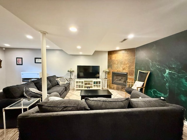 104 Oberlin St, Iowa City, IA 52245 - living area featuring recessed lighting and a fireplace