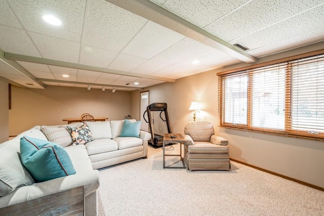1595 17th Ave, Marion, IA 52302 - carpeted living room with a paneled ceiling and recessed lighting