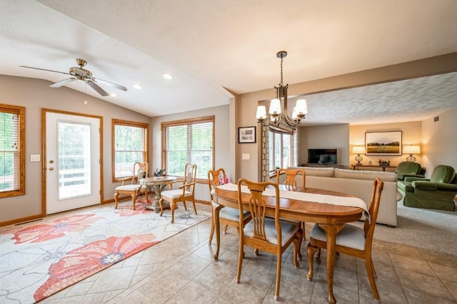 1595 17th Ave, Marion, IA 52302 - dining room with vaulted ceiling, healthy amount of natural light, a chandelier, light tile patterned flooring, and recessed lighting