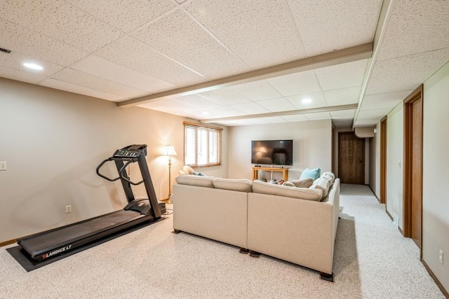 1595 17th Ave, Marion, IA 52302 - living area featuring recessed lighting, a paneled ceiling, and carpet