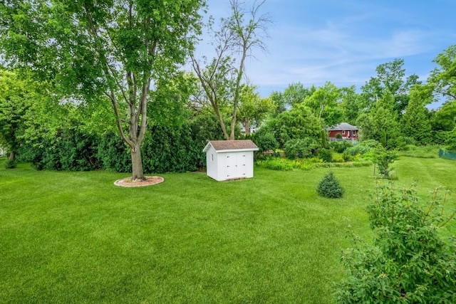 1595 17th Ave, Marion, IA 52302 - view of grassy yard with a storage shed and view of scattered trees