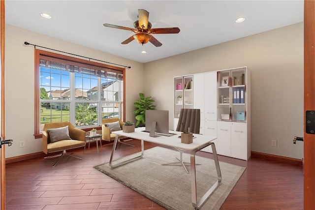 3037 Brookfield Dr, Marion, IA 52302 - home office with ceiling fan, wood finished floors, and recessed lighting
