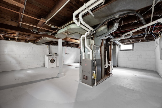 609 34th St NE, Cedar Rapids, IA 52402 - basement featuring independent washer and dryer and heating unit
