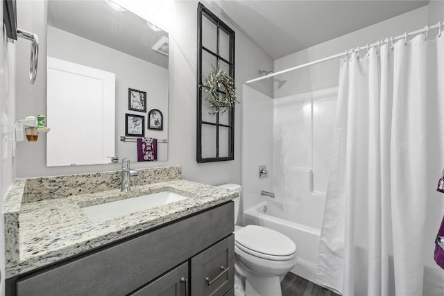 780 Brook Ridge Ave, North Liberty, IA 52317 - bathroom featuring vanity, shower / bath combo with shower curtain, and wood finished floors
