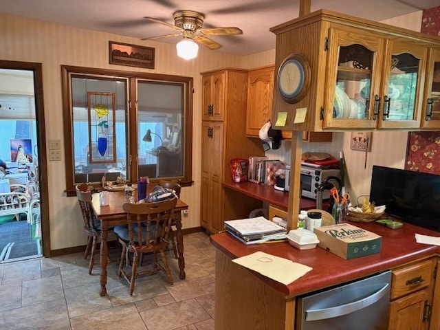 2119 Lakeview Ridge Dr NE, Solon, IA 52333 - dining space featuring ceiling fan and wallpapered walls