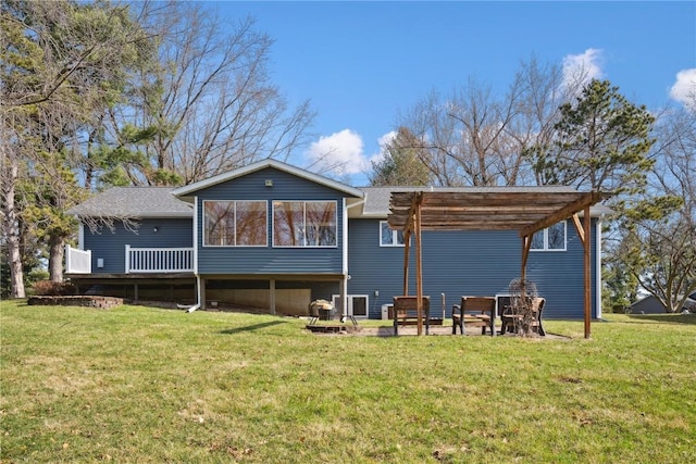 2135 Lake View Ridge Dr NE, Solon, IA 52333 - rear view of property featuring a yard, a pergola, and a shingled roof