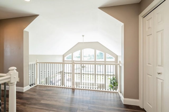 2654 Mulberry Ct, Marion, IA 52302 - hall featuring dark wood-style flooring and vaulted ceiling