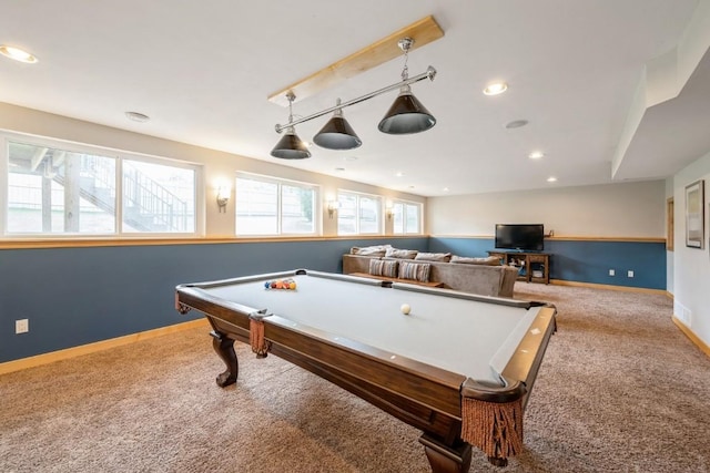 2654 Mulberry Ct, Marion, IA 52302 - recreation room featuring carpet, billiards, and recessed lighting