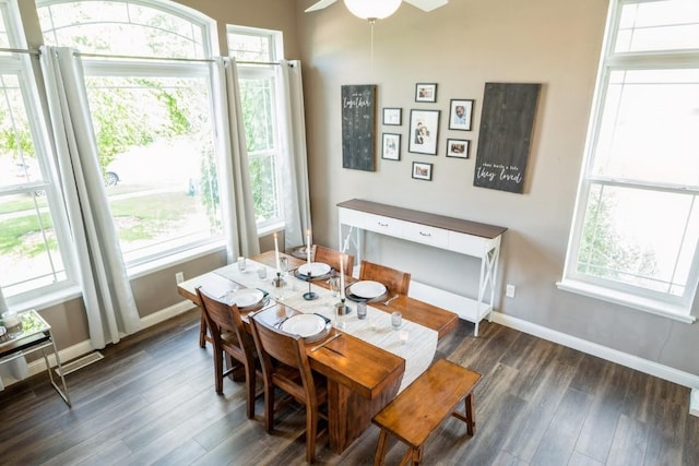 2654 Mulberry Ct, Marion, IA 52302 - dining space with dark wood-type flooring, plenty of natural light, and a ceiling fan