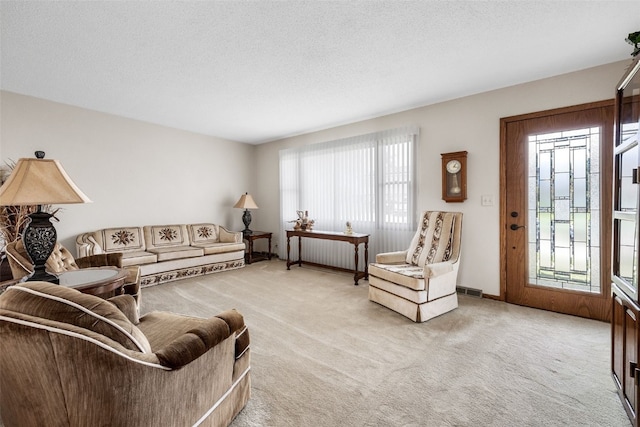906 29th St NW, Cedar Rapids, IA 52405 - living room with healthy amount of natural light, light carpet, and a textured ceiling