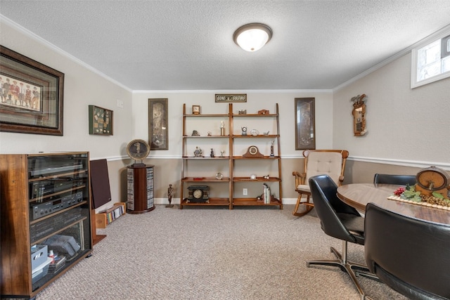 906 29th St NW, Cedar Rapids, IA 52405 - office space with a textured ceiling, carpet floors, and crown molding
