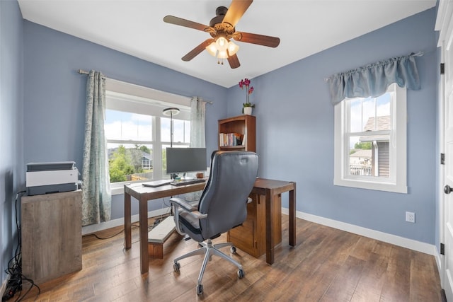 605 Alexis Ln, Marion, IA 52302 - office space with hardwood / wood-style floors and a ceiling fan