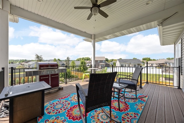 605 Alexis Ln, Marion, IA 52302 - deck featuring a residential view and ceiling fan