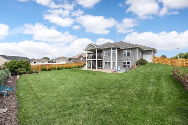 605 Alexis Ln, Marion, IA 52302 - rear view of property featuring a fenced backyard, a patio area, stairs, and a shingled roof