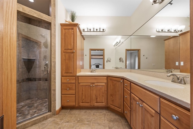 6845 Flint Rock Ct, Marion, IA 52302 - full bathroom with double vanity and a stall shower