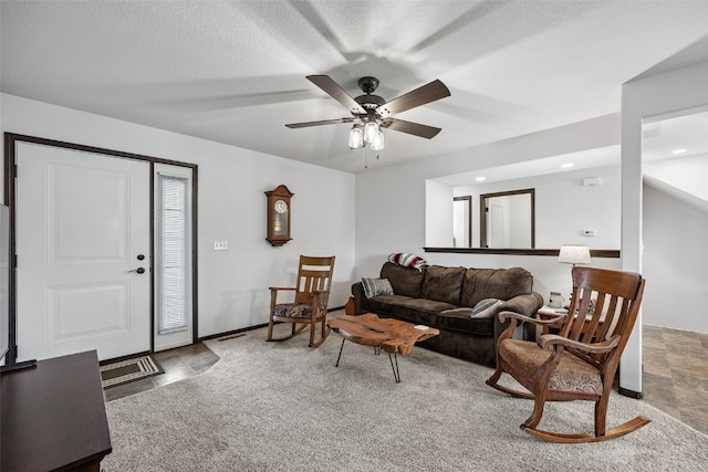 121 Woodstone Ln SW, Cedar Rapids, IA 52404 - living room with a ceiling fan, carpet floors, and recessed lighting