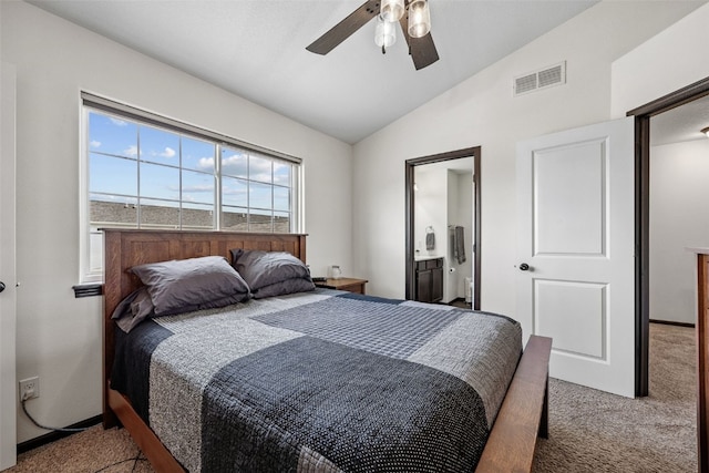 121 Woodstone Ln SW, Cedar Rapids, IA 52404 - carpeted bedroom featuring vaulted ceiling, ceiling fan, and connected bathroom
