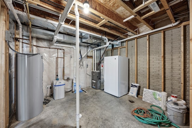 121 Woodstone Ln SW, Cedar Rapids, IA 52404 - unfinished basement with freestanding refrigerator, water heater, and heating unit