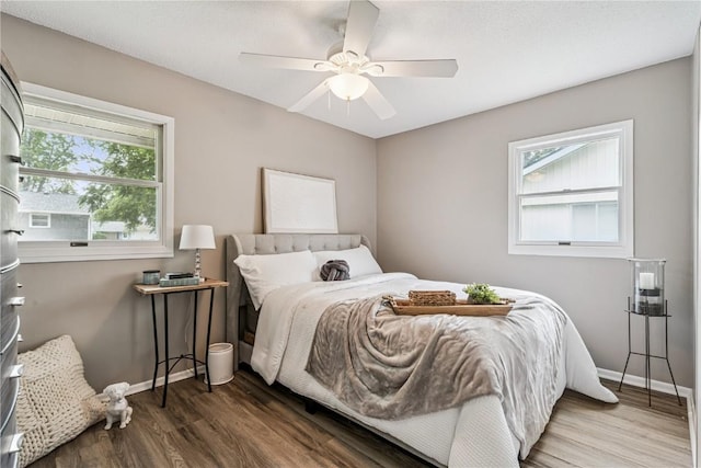 6808 Kelburn Ln NE, Cedar Rapids, IA 52402 - bedroom with wood finished floors and ceiling fan