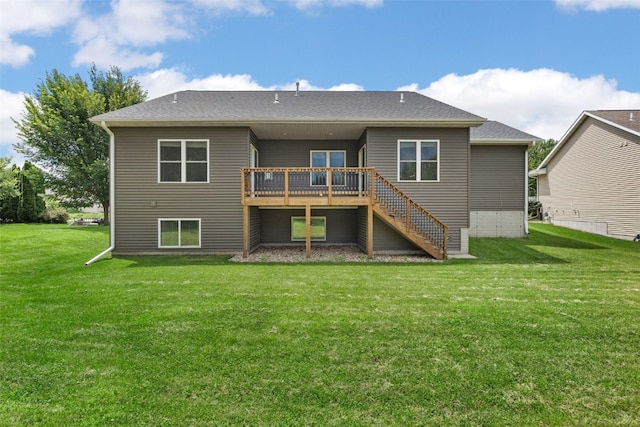 4310 Carpenter Rd NE, Cedar Rapids, IA 52411 - back of house featuring a wooden deck, stairway, a yard, and roof with shingles