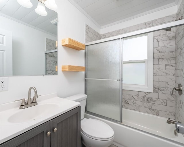 446 19th NW, Cedar Rapids, IA 52405 - bathroom with vanity, shower / bath combination with glass door, and ornamental molding