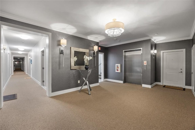1138 Swisher St, Iowa City, IA 52245 - workout area featuring elevator, carpet floors, and ornamental molding