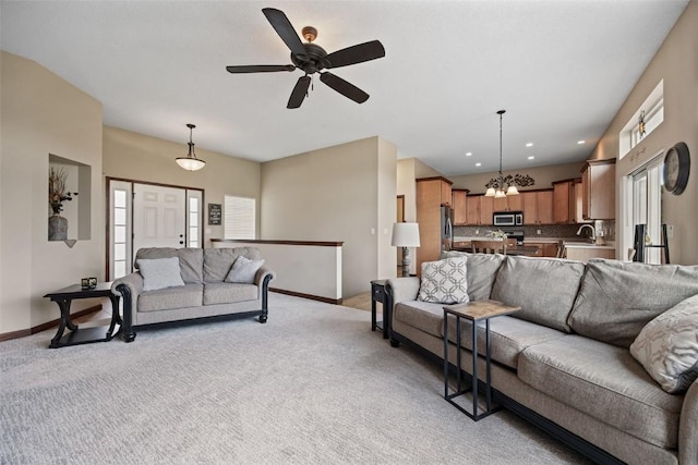 2012 Radcliffe Dr SW, Cedar Rapids, IA 52404 - living room with light carpet and ceiling fan