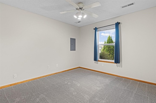 1361 Ozark Rdg, Coralville, IA 52241 - unfurnished room featuring electric panel, carpet flooring, a ceiling fan, and a textured ceiling