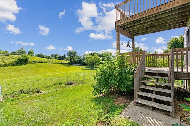 1361 Ozark Rdg, Coralville, IA 52241 - view of yard with a deck, a rural view, and stairway