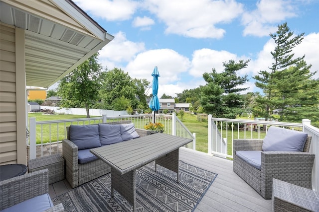 364 Essex Dr NE, Cedar Rapids, IA 52402 - wooden terrace featuring a lawn, outdoor lounge area, and outdoor dining space