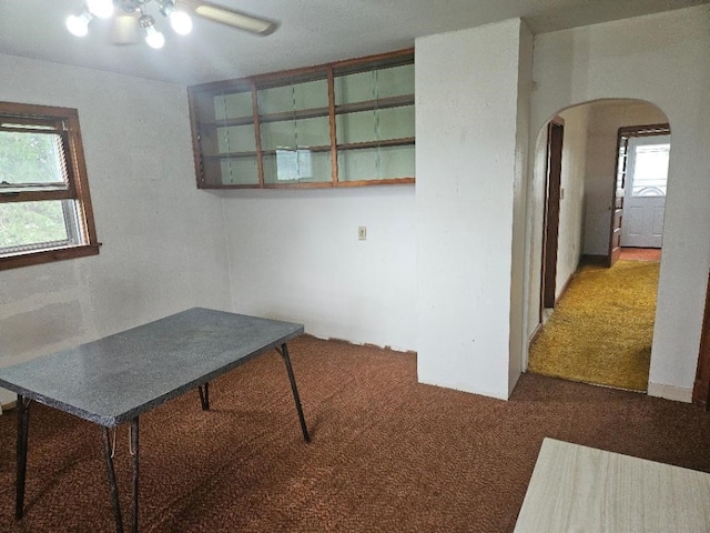 2142 310th Ave, Chelsea, IA 52215 - unfurnished office with arched walkways, carpet, and ceiling fan