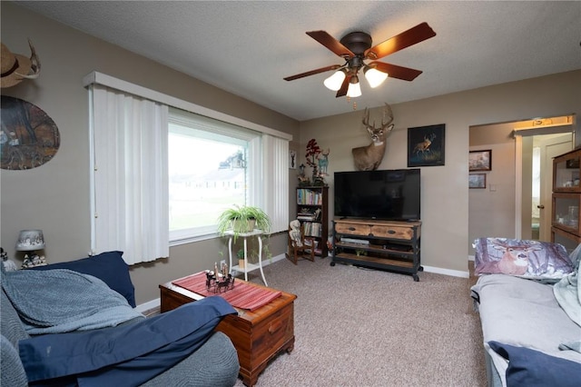 1305 E Ave, Vinton, IA 52349 - carpeted living area with a ceiling fan and baseboards