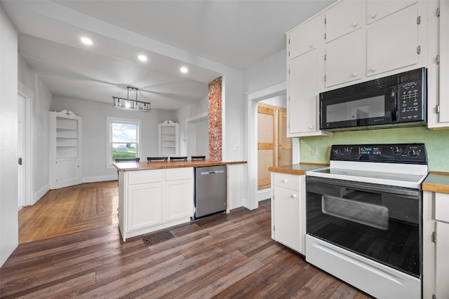 899 Jackson Ave, Mechanicsville, IA 52306 - kitchen featuring black microwave, white range with electric cooktop, dishwasher, recessed lighting, and white cabinets